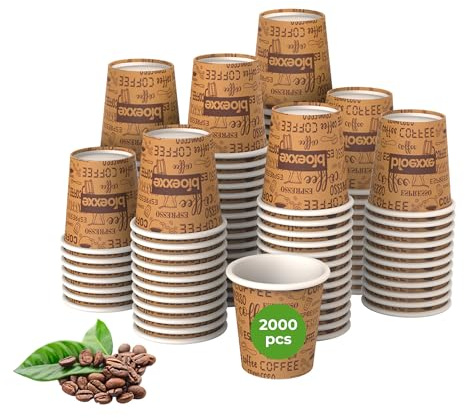 bioexxe Bicchierini Caffè Carta 2000 Pz da 75ml - Bicchieri Caffe Biodegradabili da 75ml - Bicchieri Caffe Carta Resiste a Bevande Fino ai 85°/90°- Monouso Ecologici Bio (marroni)