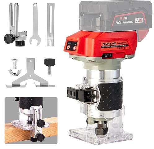Enrutadores de corte inalámbricos para batería Milwaukee M18, carpintería, herramienta de corte de palmming de 6 velocidades ajustables, luz LED, pinza de 1/4 pulgadas con regla guía y rueda