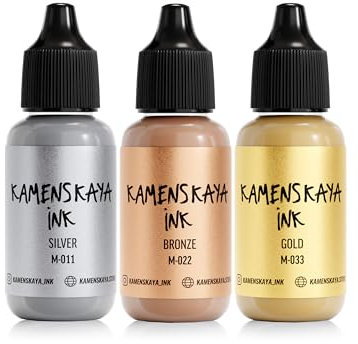 KAMENSKAYA Metallic-Alkohol-Tinten-Set: Gold-Alkoholtinte, Silber-Alkoholtinte, Bronze-Alkoholtinte, 3 stück à 15 ml