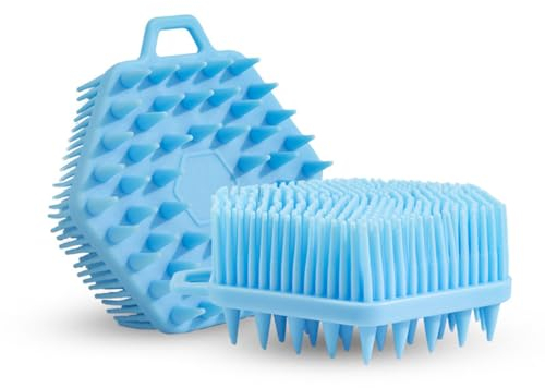 MypikY Sechseckiges Silikon-doppelseitiges Shampoo und Duschbürste mit hängendem Seil für einfaches Trocknen, weiche Duschbürste, Haushalts-Silikon-Duschbürste,Blau