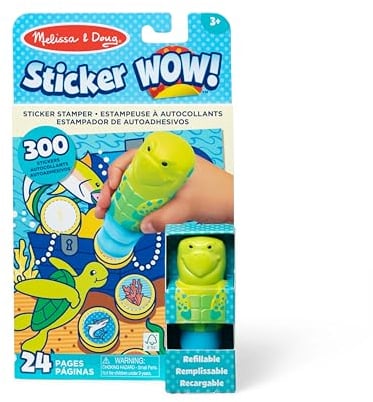 Melissa & Doug Sticker WOW 24-seitiger Aktivitätenblock und Aufkleberstempel, 300 Aufkleber, Aktivität- Bastelspielzeug Sammlerfigur – Meeresschildkröte