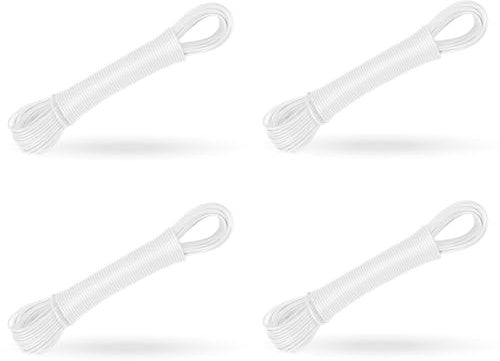 Wäscheleine 20 Meter (4er Pack/Weiß) - Leine ausziehbar 2,2mm, extra stark durch Nylonkern - Ersatzleine für Wäschespinne, Wäschetrockner Garten
