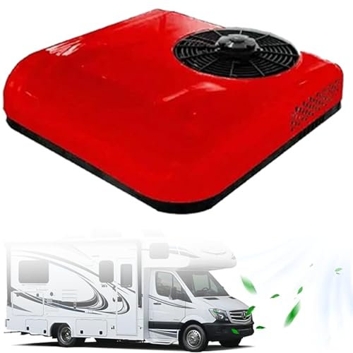 Oiyekntd RV Air Conditioner, 12V/24V RV Roof Air Conditioner for Trucks, Motorhomes and Caravans, Efficient Cooling for Comfortable Travel in Trailers and Camper Vans,Red-12V