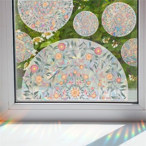 CULASIGN Prisma Fensteraufkleber Mandala, Anti-Kollisions Aufkleber Fensterfolie Fensterbilder, Boho Blumen Selbstklebend Wiederverwendbar Fenster Bunt Dekorfolie ür Wohnzimmer