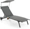 GOPLUS Transat Jardin Exterieur avec Pare-Soleil Réglable et Porte-gobelet, 165 x 61 x 96, Bain de Soleil avec Dossier Réglable 6 Niveaux avec roulettes pour Piscine, Jardin, Charge 150KG (Gris)