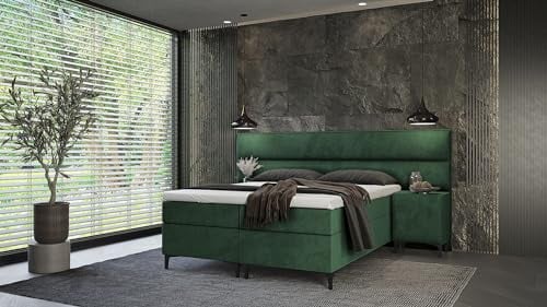 Best For Home Boxspringbett | Doppelbett mit 2 Nachttischen | Boxspringbett mit 7-Zonen-Bonnellfederkernmatratze und Topper | Boxspringbett 120x200 mit Stauraum | Velutto-Stoff, Design für Erwachsene