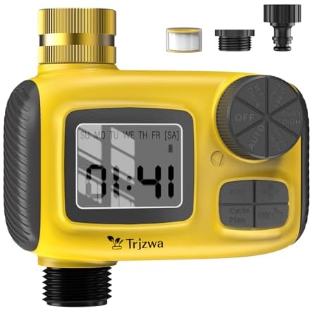 TRJZWA Programador de Riego Automático, Sistema de Riego Automático, con 3 Programas de Riego Independientes, Jardín Temporizadores de Mangueras de Riego, Pantalla LCD/Función de Retardo de Lluvia