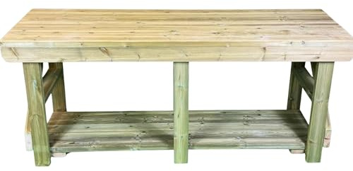 MG Timber Products: Indoor/Outdoor Wooden Workbench/Potting Table/BBQ Table/Pizza Oven Table/Garden Table (Double Shelf, 4FT - STANDARD)