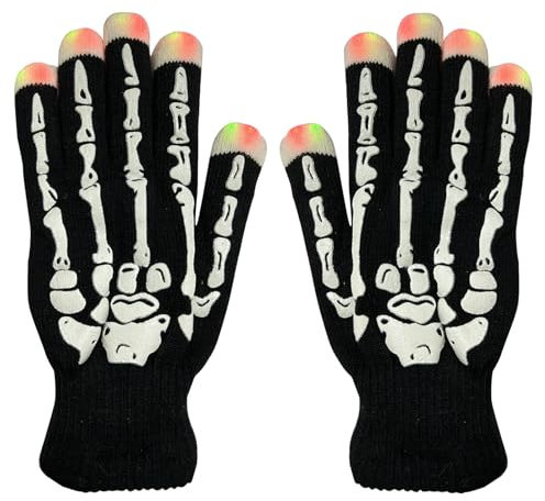 Niumowang LED Handschuhe Halloween, LED Blinkende Handschuhe, Leuchtende Handschuh e, 6 Blinkmodi Skelett Flash Finger Licht Handschuh, Geeignet für Halloween, Weihnachten, Karnevalsparty