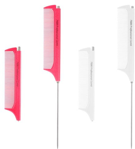 Tucnoeu 2PCS Stielkamm, Friseur Kamm, Stielkamm Friseur, Toupierkamm, Stilkamm, Kamm mit Stiel, Weiß und Rosa, Kunststoff und Edelstahl