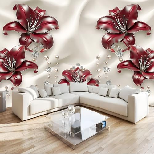 Fototapete Relief Blumen Lilie Vliestapete Wohnzimmer Schlafzimmer 200x140 cm Vlies Tapete Art Wandtapete UV-Beständig Wanddekoration Tapete