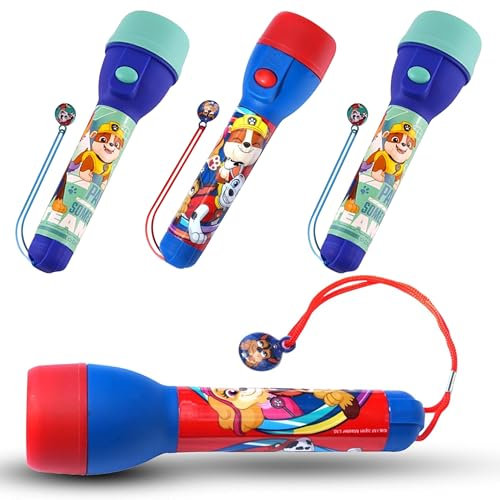 SRV Hub 4Pcs PAW Patrol LED Big Torch, Kids Night Light Torches LED Super Bright for Xmas, Birthday and Thanksgiving Gifts– Plastic Flashlight Toy Gift for Kids 3+ Years Size-16cm