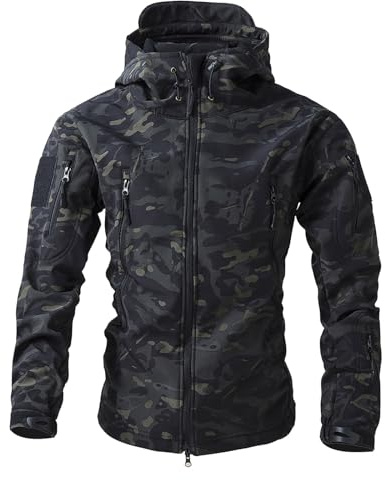 Cexiakong Giacca invernale da uomo, giacca tattica con cappuccio, chiusura lampo, traspirante, per attività all'aria aperta, pesca, caccia, da lavoro, trekking, per le mezze stagioni, militare