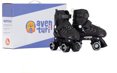 Aventuri Einstellbare Rollschuhe - Semi-Softboot Rollerskates - für Jungen und Mädchen - Größe 31-34 (S) - Schwarz