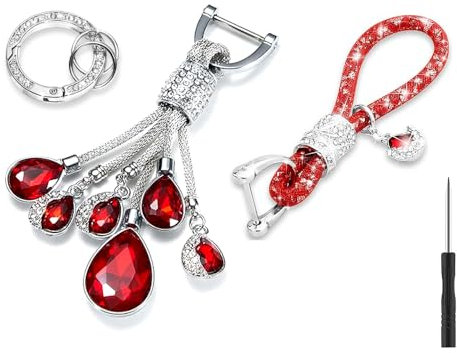 RXXR 2 Stück Kristall Schlüsselanhänger Glitzer modischer Schlüsselanhänger Zubehör mit glitzernden Strasssteinen, Auto-Schlüsselanhänger, Dekorationen für Geldbörse, Handtasche, Schlüssel