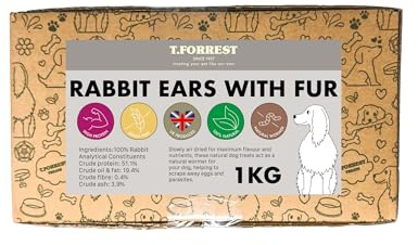 T.Forrest Natural Rabbit Ears with Hair for Dogs 1kg - Furry, Single Ingredient, Long-Lasting Healthy Dog Chew Treats