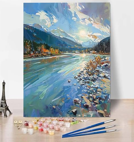 DIY Peinture Numero Enfant Paysage Peinture par Numero Adulte, Numero d'art Montagne Loisirs Créatifs Adultes avec Peinture Acrylique et Pinceaux Peinture pour Decoration, Cadeau 100x135 cm L-F