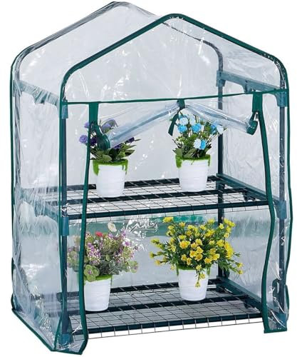Plant Greenhouse Cover 2 Tier Mini Green house Replacement Cover Without Iron Frame,Plant Grow Hot House Reinforced PVC Small Greenhouse Tent, Transparent Waterproof Hot House