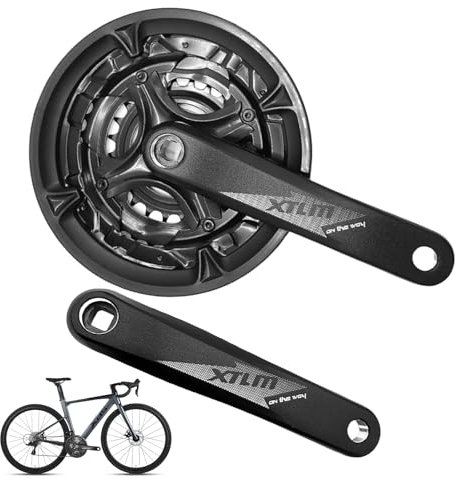 Kurbelgarnitur 3fach, 42 34 24 Zähne 170mm Aluminium, Tretkurbel Fahrrad Kompatibel mit 6 7 8 Fach Schaltungen Geeignet für Mountainbike Citybike E Bike Faltrad Robuste Fahrrad Kurbel, Schwarz