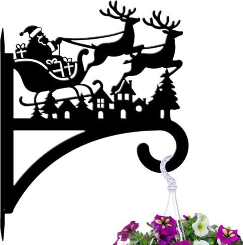 peacoblue Pflanzenhalter Wandhaken,Weihnachtsmann&Elch Metall Blumenhalter | Robuster Pflanzenhaken 12x15 Zoll für Innen und Außen,Halterung für Blumentöpfe,Laternen und Vogelhäuser für Garten