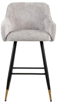 MIHOMEUK Zurich Velvet Bar Stool – Contemporary Velvet Counter Stool with Metal Legs & Padded Back – Stylish Yellow Kitchen Island Seating (Light Grey, (W) 52.5 x (D) 51.5 x (H) 96 xm)