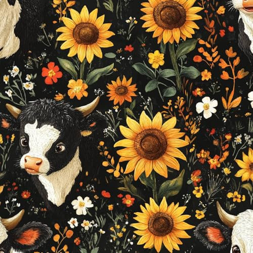 Générique Style Naturel Papier Peint Avec Support adhésif Mat étanche à l'eau Tournesol Bébé Vache Auto-adhésif Autocollant Amovible Pour Maison Salon Chambre Canapé Cusine 45x1000CM