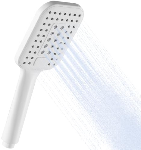 OFFO Pommeau de Douche, Pomme de Douche à Main à 3 Modes, Grande Pommeau de Douche Carré, Pomme Douche Économie d'Eau, Douchette pour Salle de Bain, Blanc