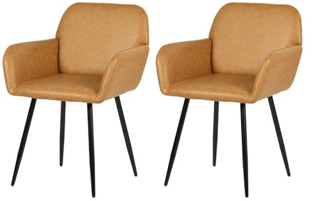 EGGREE Esszimmerstühle 2er Set Kunstleder Stühle mit Armlehnen Gepolsterte Küchenstühle Moderner Design, Hochwertige Stühle für Esszimmer Wohnzimmer mit Stabilen Metallbeinen Tragkraft 150 kg, Braun