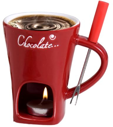 Generisch Schokoladen Tasse Mit Teelicht Schokolade, Schokofondue Tasse zum Schokolade Schmelzen, Schoko Fondue Tassen Mit Gabel, Keramik Schokoladenfondue Becher Für Hause Partys