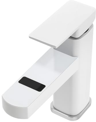 Wasserhahn Bad & Waschtischarmatur mit LED-Digitaldisplay - Waschbecken Armaturen für Kalt-/Warmwasser, G 1/2 Gewinde - Waschbeckenarmatur für Badezimmer, Küchen (Weiß)