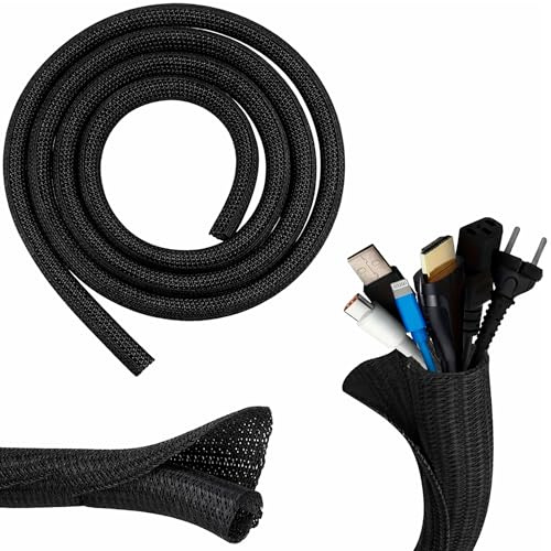 3m Cable Tidy Sleeves, Cable Management Wire, Flexible Spiral Cable Cover Protector Organiser for PC TV Computer Printer Cables etc for Home and Office, ∅13mm 9.8ft (Black - 3m)