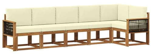 vidaXL Outdoor-Sofagarnitur mit Kissen 6 pcs Natur und Creme Polyester, Garten, modernes, wetterfestes Ecksofa, Sitzgelegenheit für draußen, Terrassenmöbel, entspannendes Set