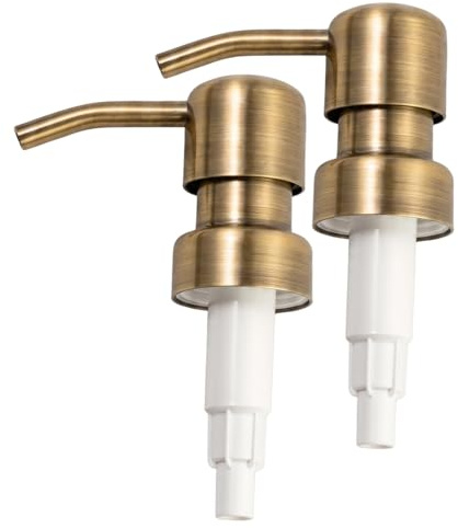 2 Pack Vintage Gold Stainless Steel Soap Dispenser Pump Replacement Heads, 304 Grade 28/400 Screw-In Thread, Universal Fit for Kitchen Bathroom Bottles, DIY Home Decor Projects