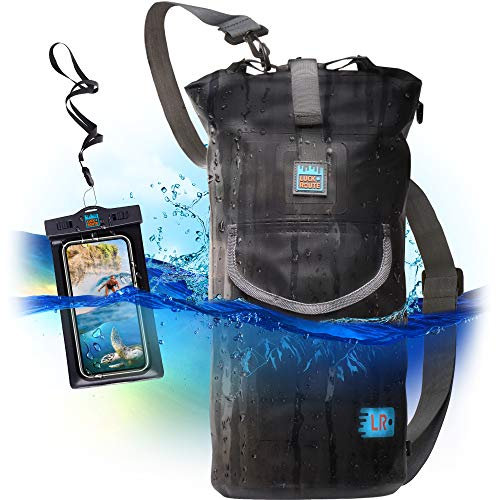 Luck route Dry Bag – wasserdichter Rucksack für Kajakfahren, Bootfahren und Angeln – schnell zugängliche Außentasche & 500D reißfestes PVC, Schwarzer Einzelriemen, 10 l