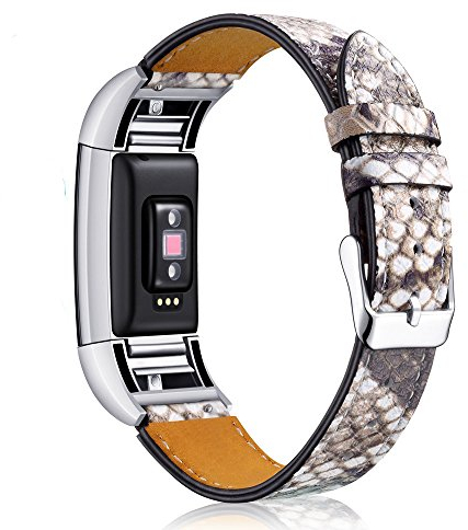 Aisports Leder-Armband für Fitbit Charge 2 Smart-Watch, verstellbares Ersatzband, Metall-Armband mit Schnalle Serpentin