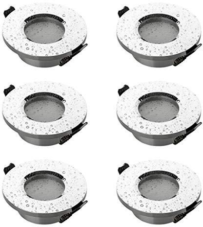SEBSON Einbaustrahler Bad IP44 6er Pack, Alu Chrom rund, Einbaurahmen Lochdurchmesser 65mm, Decken Spot inkl. GU10 Fassung für LED/Halogen