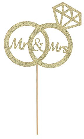 BESTONZON Herr Frau Cake Topper Diamant Ring Cake Topper Glitzernde Kuchen Picks Party Supplies für Hochzeit Engagement (Golden)
