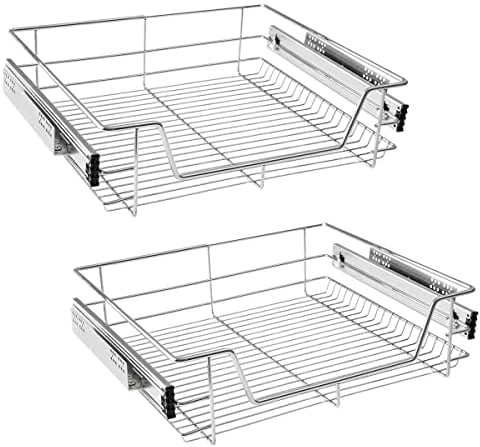 HENGMEI 2x Küchenschrank Teleskopschublade 60cm Schrankauszug Ausziehbare Ablage Küchenschubladen Organizer Küchen Regal Korbauszug Schlafzimmerschublade Vollauszug 20kg Belastbar