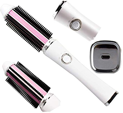 Cepillo para secador de pelo,2 En 1 Cepillo Plancha para El Pelo De La Batería Eléctrico Curling Hierro USB Inalámbrico Mini Rizador De Pelo para El Viaje Enderezar El Peine del Pelo
