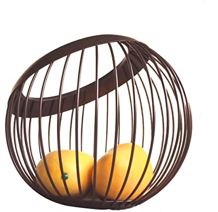 VANRA Fruchtschale Fruchtkorb Runder schwarzer Drahtkorb Obst Lagerung Obst Rack, Eier Organizer für Gemüse Snacks Obst, Braun