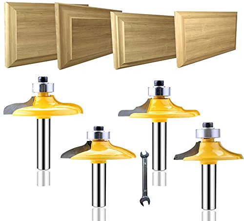 LEATBUY 1/4-Inch Shank Door&Drawer Front Edging Router Bit Set 4 PCS, Woodworking Milling Cutter Tools, Carbide CNC Router Grooving Mill Tool Router Bits Sets (Panel)