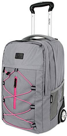 J World New York Lash Rolling Backpack. Laptop Bag Wheeled Carry-On Travel, Grey/Pink, 19 X 13 X 7.5 (H X W X D)