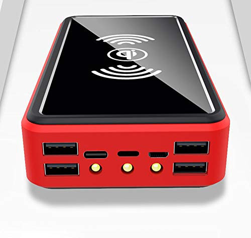 YW Chargeur sans Fil Solaire Portable 100000Mah Power Bank - Batterie Externe avec Indicateur D'état LED, Powerbank Haute Capacité, pour Iphone, Android, Rouge