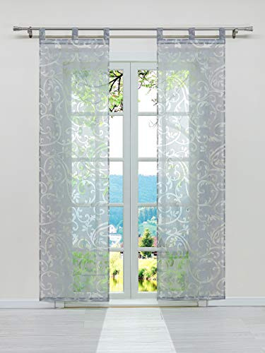 ESLIR Schiebegardinen Ausbrenner Flächenvorhänge Set 2er Gardinen mit Schlaufen Schiebevorhang Transparent Vorhang Grau BxH 57x145cm 2 Stück