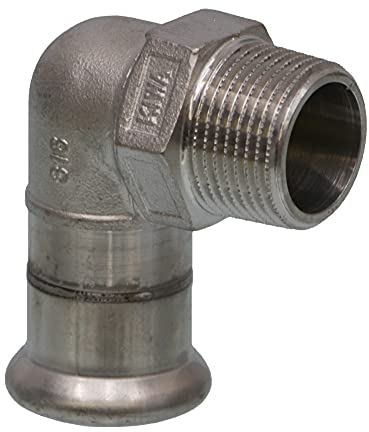 Raccord a sertir en inox Coude reducteur 90° filet male 18x1/2 contour M