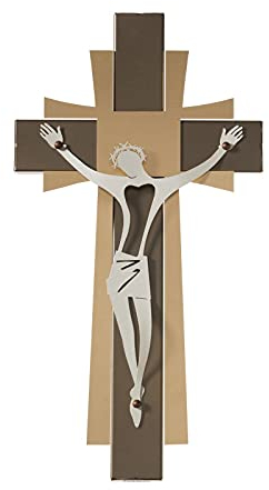 Arti e Mestieri 0VA3671C230 großes Wandkreuz aus Eisen, Maße 32 x 3PX62H cm, Farbe Bronze Gold Transparent Elfenbein