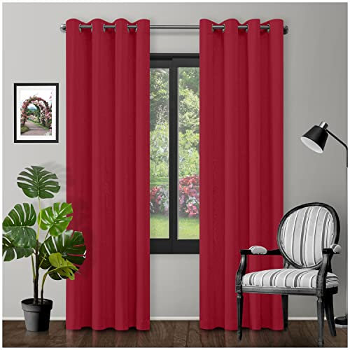 GC GAVENO CAVAILIA Eyelet Top Blackout Curtains Large Door Thermal Insulated Panels For Bedroom/Living Room, Deep Red, 90X90 Inch