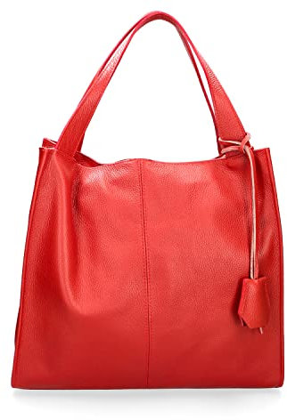 Chicca Borse Borsa a Spalla Donna in Pelle Made in italy 40x36x10 Cm (Rosso N.)