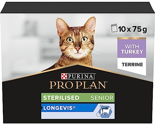 Purina Pro Plan Comida Húmeda para Gato Esterilizado Adulto Pack surtido, 4 packs de 10 sobres de 85g