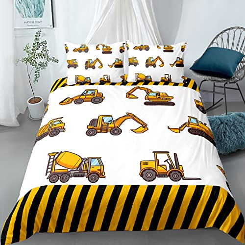Lunoroey Boys Digger Bedding Construction Duvet Cover Set Single Size | Construction Vehicles Digger Print Bedding, Kids Bedding Quilt Cover Set, Matched Pilowcase, Boys Room Decor